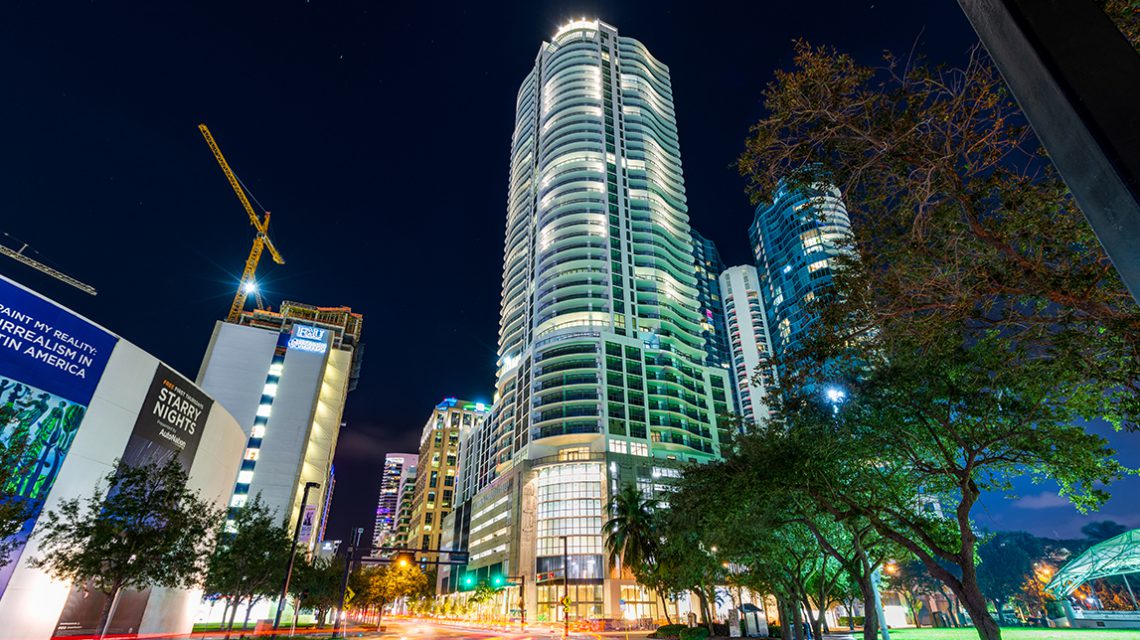 Street view of 100 Las Olas at Night