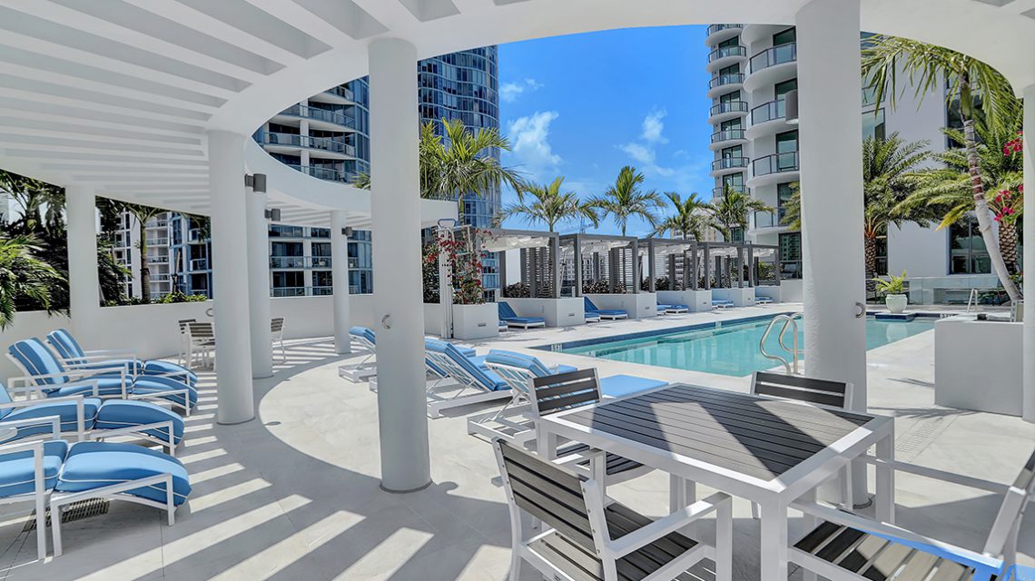 Pool Deck with lounge chairs overlooking pool