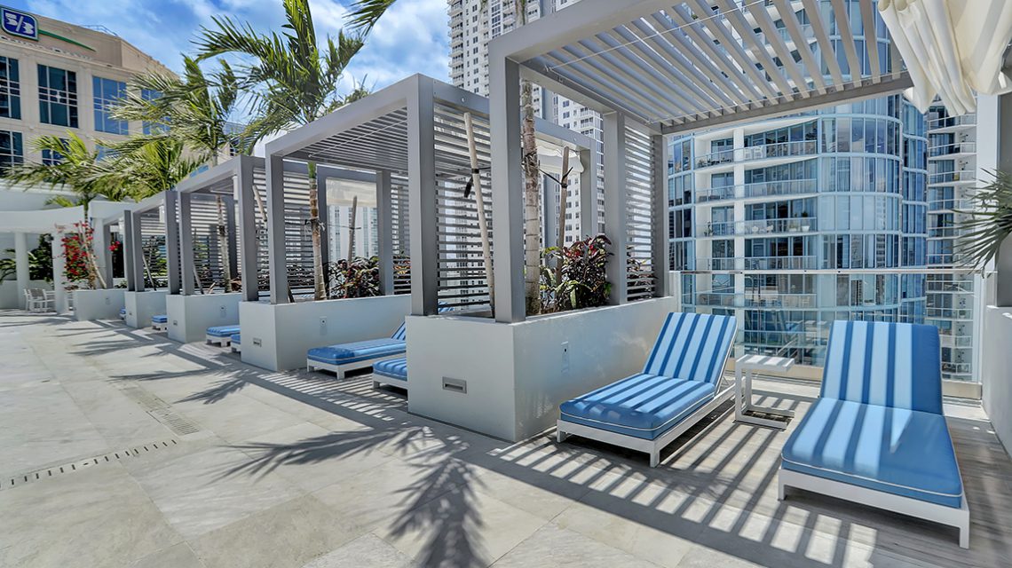 Lounge chairs on the pool deck