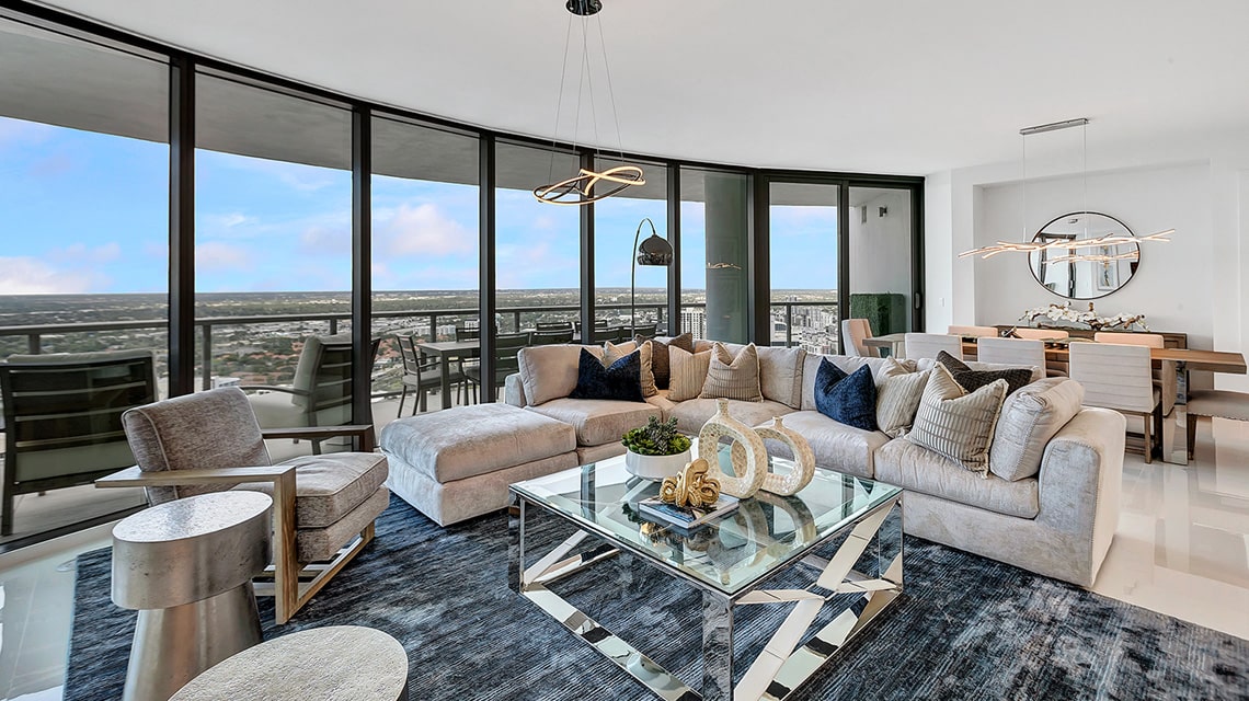 family room at 100 Las Olas Residence 3703