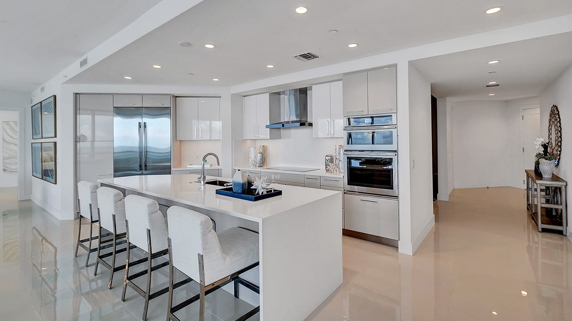 angled kitchen view of 100 Las Olas Residence 3703