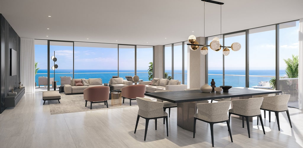Selene Oceanfront Residences great room rendering